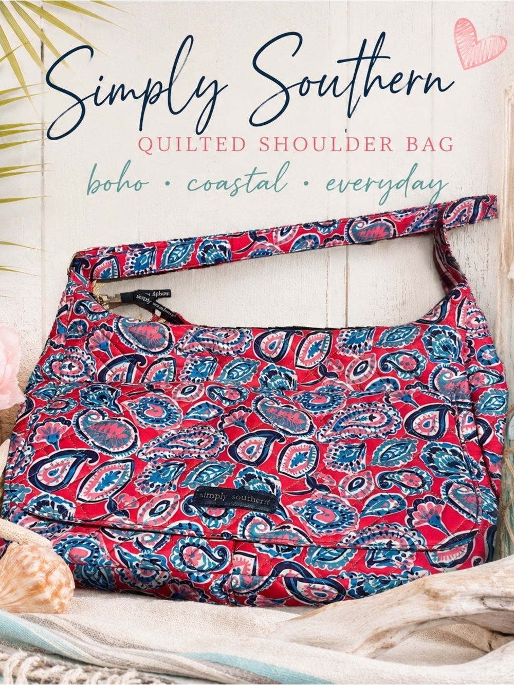 Simply Southern Pink Blue Paisley Quilted Shoulder Bag Tote